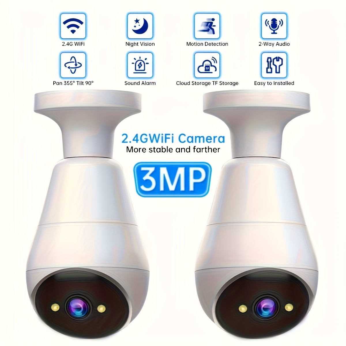 Smart HD WiFi Camera with Built-in Light 3MP E27 Bulb Night Vision Audio Alarm for Home Security