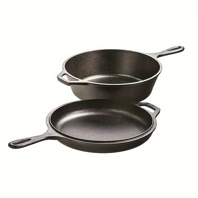 Black Cast Iron Combo Cooker 1-Piece Stew and Fry Pan Non-Stick Heat-Resistant