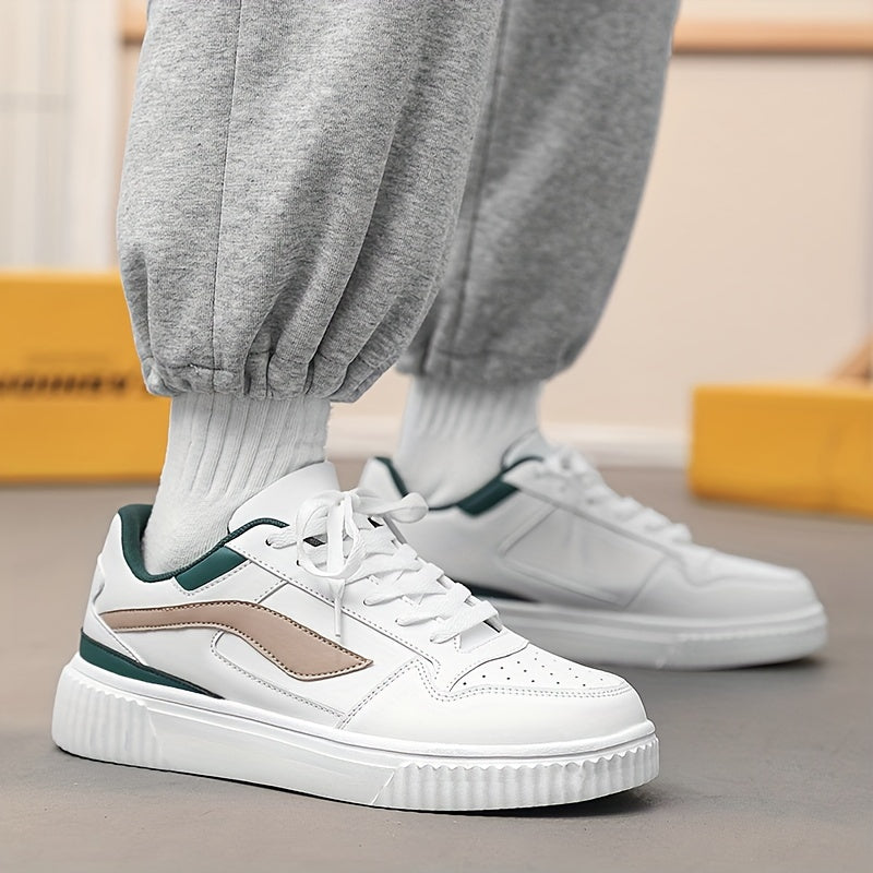 Универсальные белые кроссовки на шнуровке с дышащей сетчатой подкладкой, прочным верхом из ПУ и стелькой из ЭВА для всех сезонов.