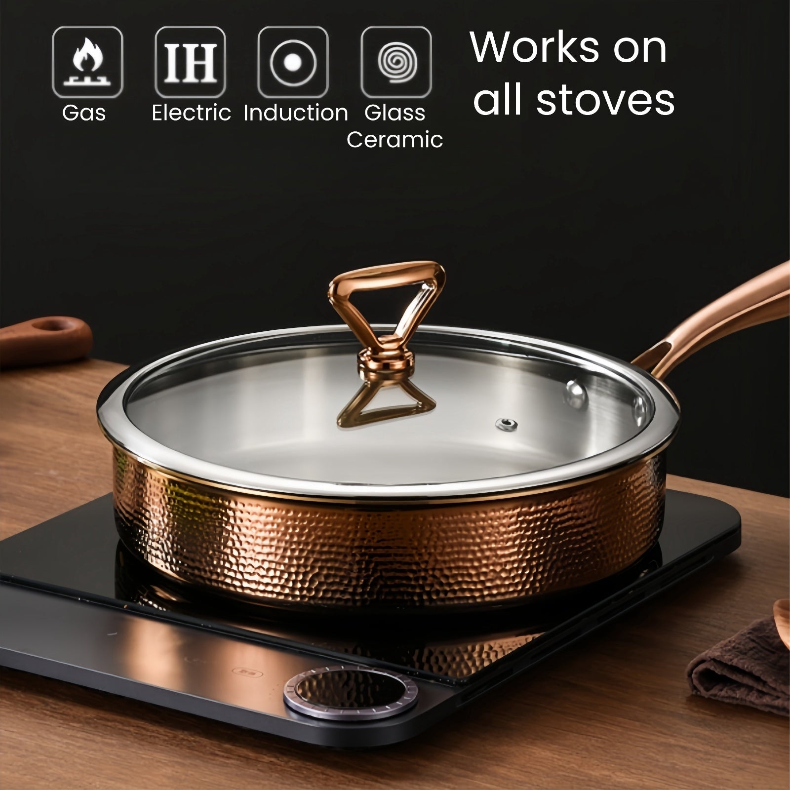 Sartén de acero inoxidable 304 con tapa de 26cm, antiadherente y resistente a rayaduras para todas las cocinas