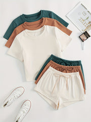 Velvet Women's Loungewear Set Short Sleeve Top and Shorts Multiple Colors