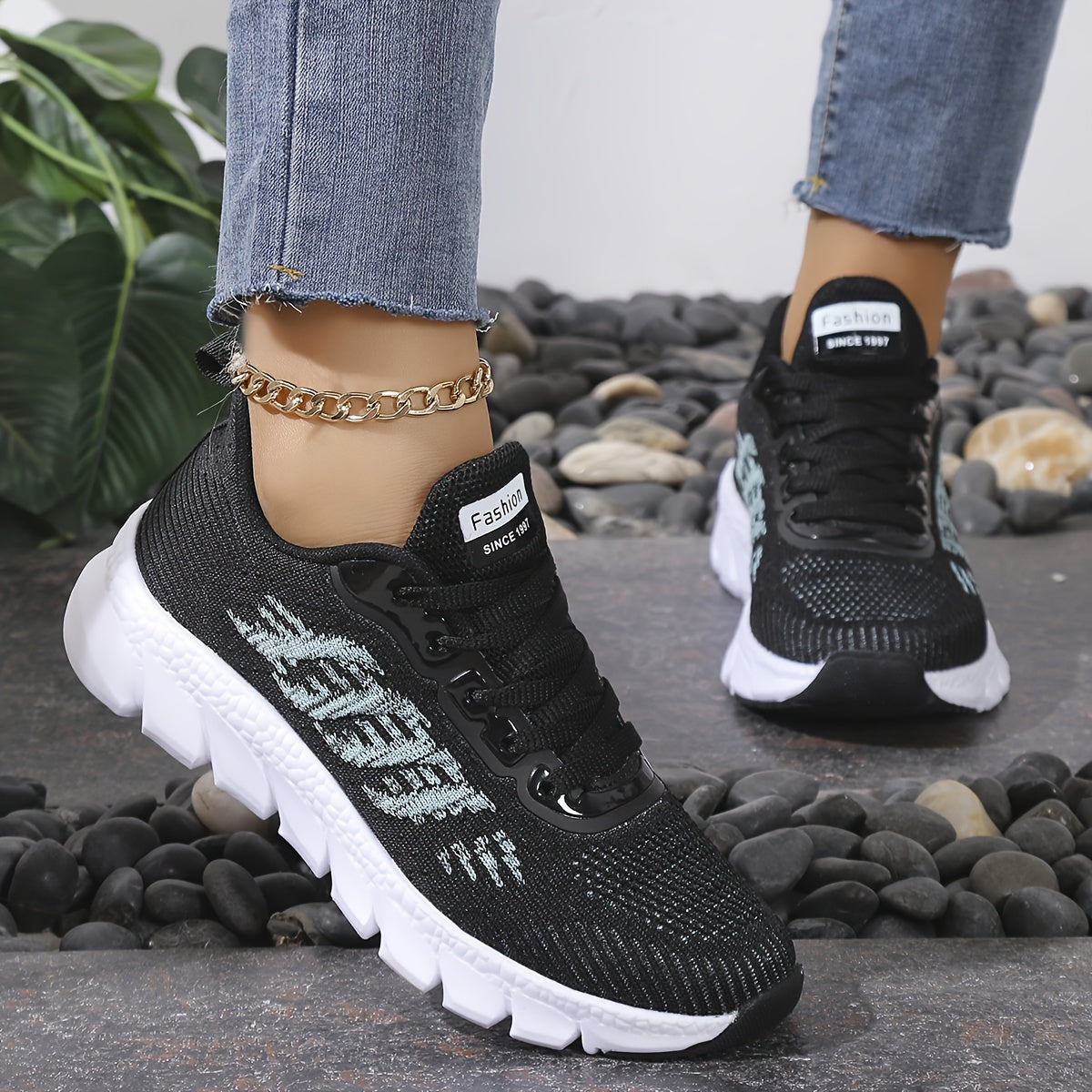 Women's Lightweight Running Sneakers Breathable Knit Non-Slip EVA Shoes