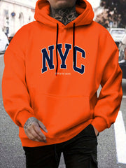 Sudadera con capucha de tamaño grande con estampado de NYC para hombres con bolsillo canguro, casual para otoño e invierno