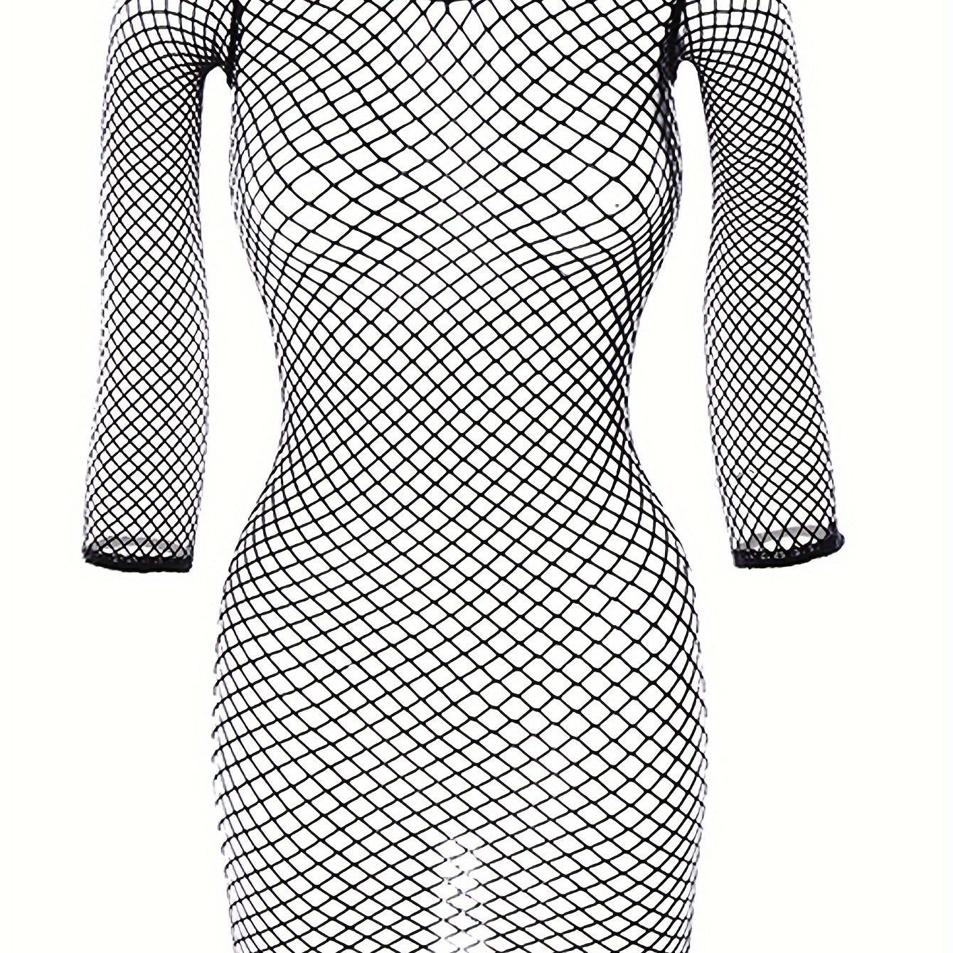 Women's Long Sleeve Lingerie Dress with Transparent Mesh Details