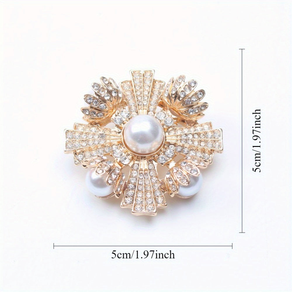 Luxury Women’s Brooch Pin Irregular Shape Pearl Rhinestone Wedding Party Jewelry