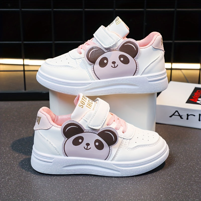 Kids' Panda Cartoon Sneakers for Boys and Girls Black White Non-Slip Velcro Shoes