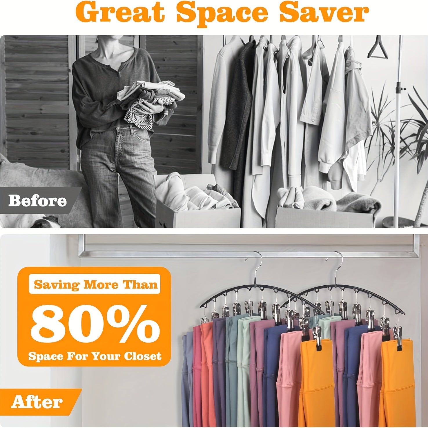 10-Pack Curved Hangers with Clips for Pants, Leggings, Ties, Scarves