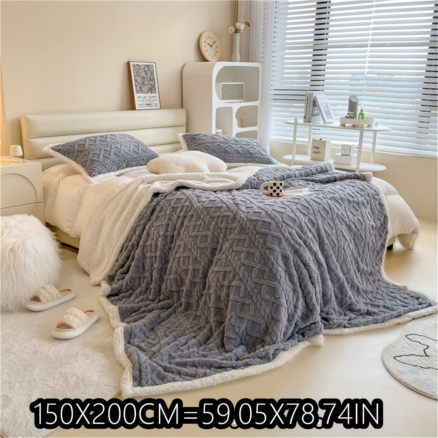 Blue Cable-Knit Fleece Blanket 150x200cm or 200x230cm for Bedroom Living Room Camping