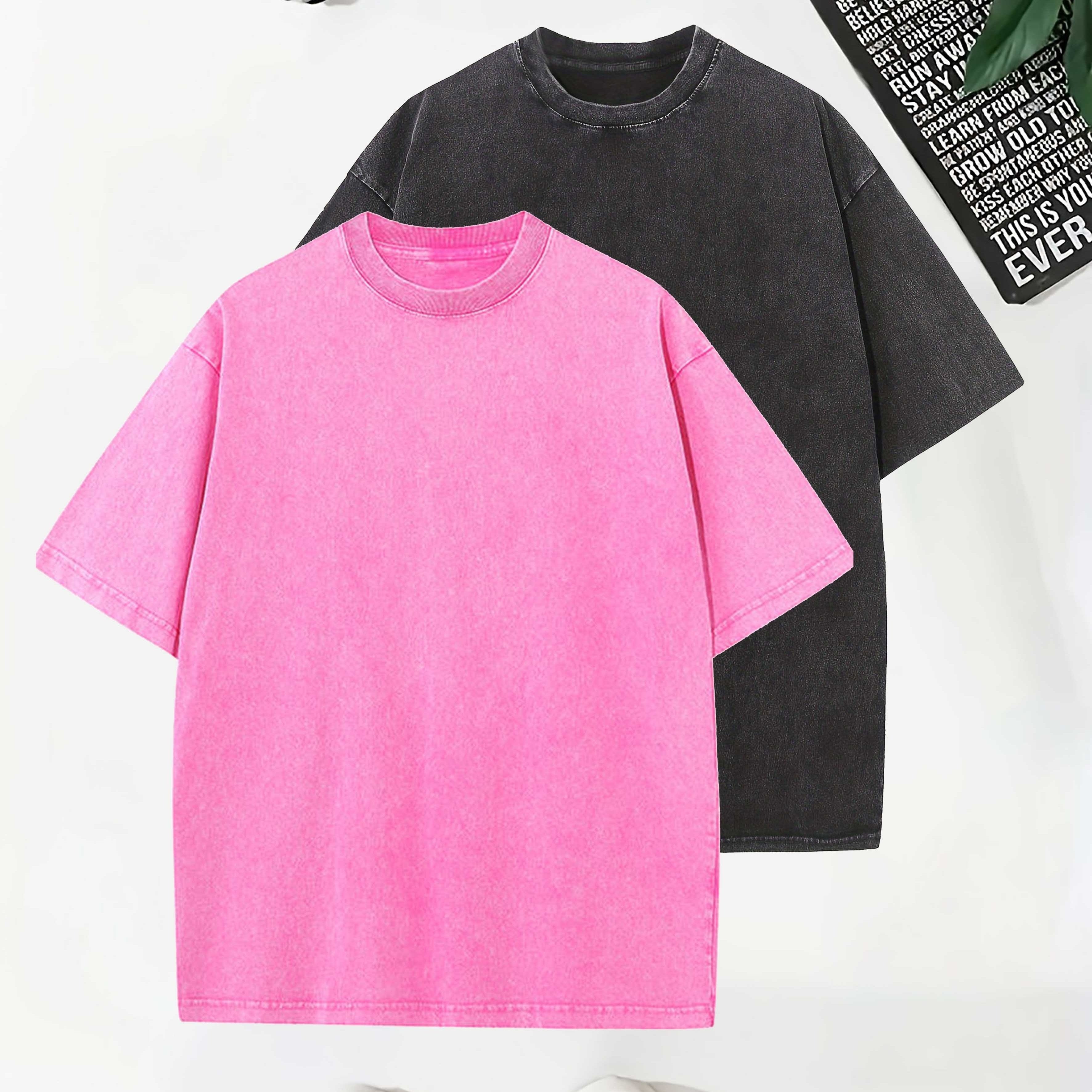 Men's Vintage Washed Cotton T-Shirts Pack Short Sleeve Crew Neck Drop Shoulder Casual