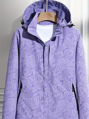 Women's Plus Size Winter Coat Floral Print Long Formal Outerwear with Pockets