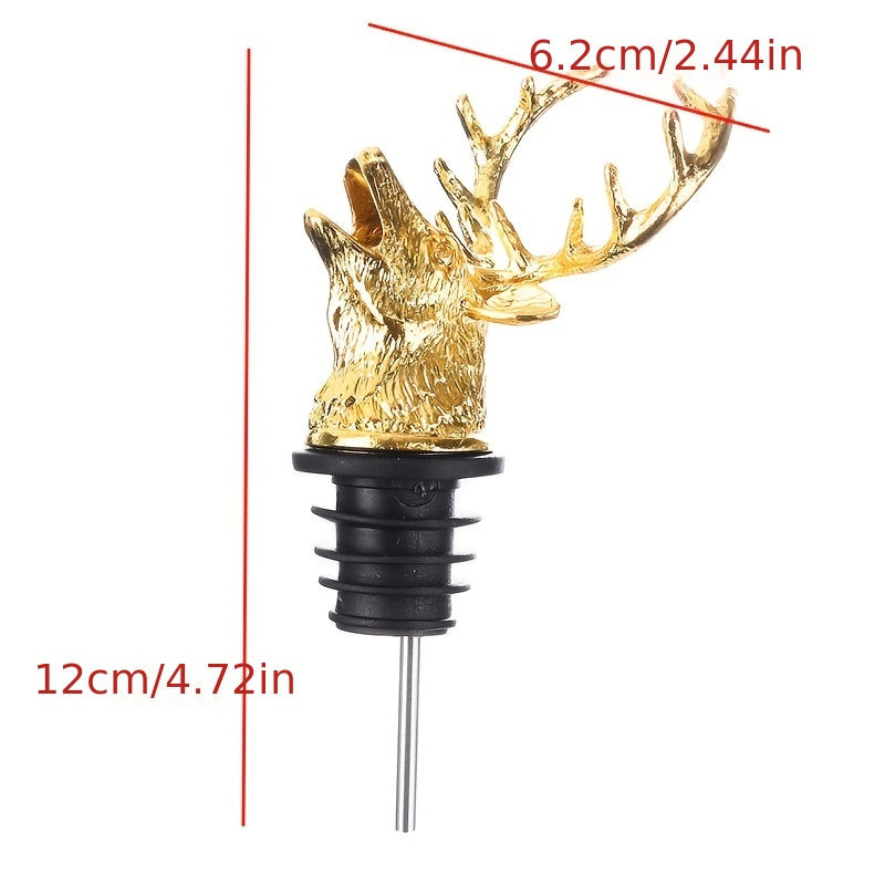Zinc Alloy Deer Head Wine Stopper and Pourer with Aerator for Kitchen Bar Accessories