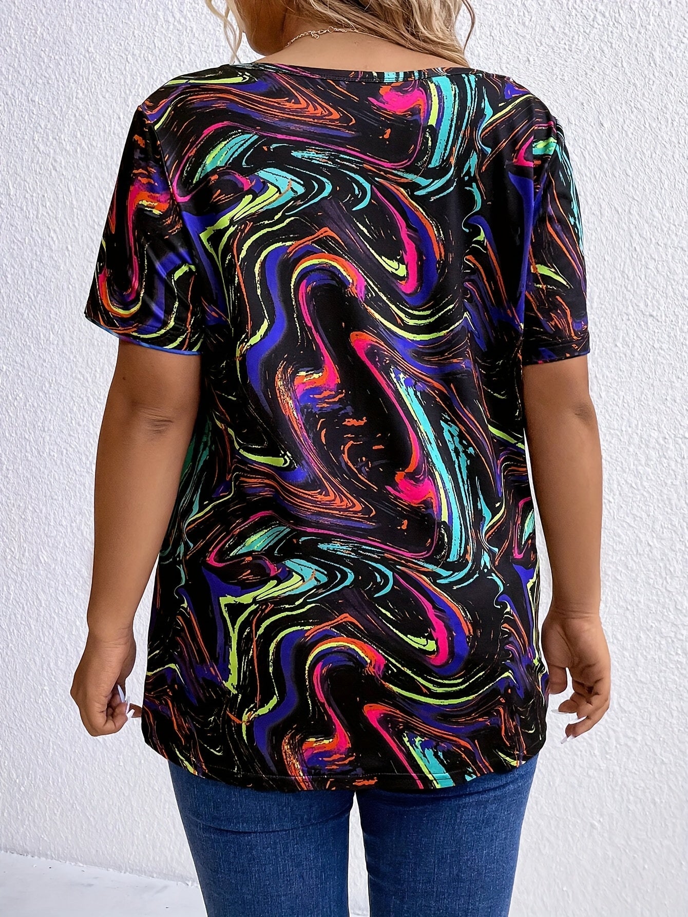 Plus Size Marble Print T-Shirt for Women Casual Shirt