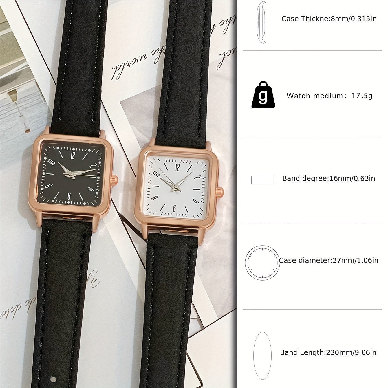 Women's Casual Square Quartz Watch with Luminous Dial and PU Leather Band