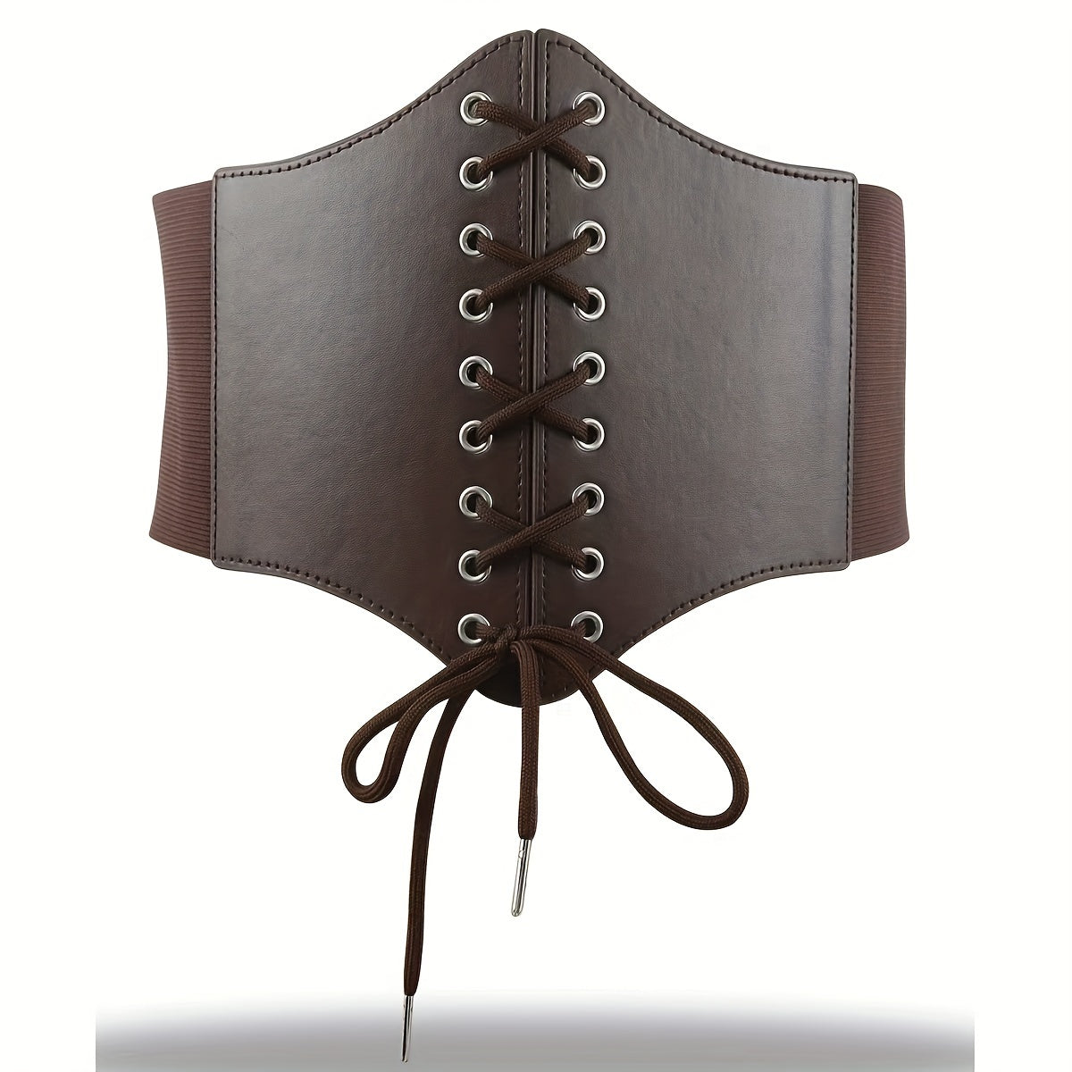Women's Brown Lace-Up Corset Belt with Mesh Overlay and Zipper Closure for Dresses and Casual Wear