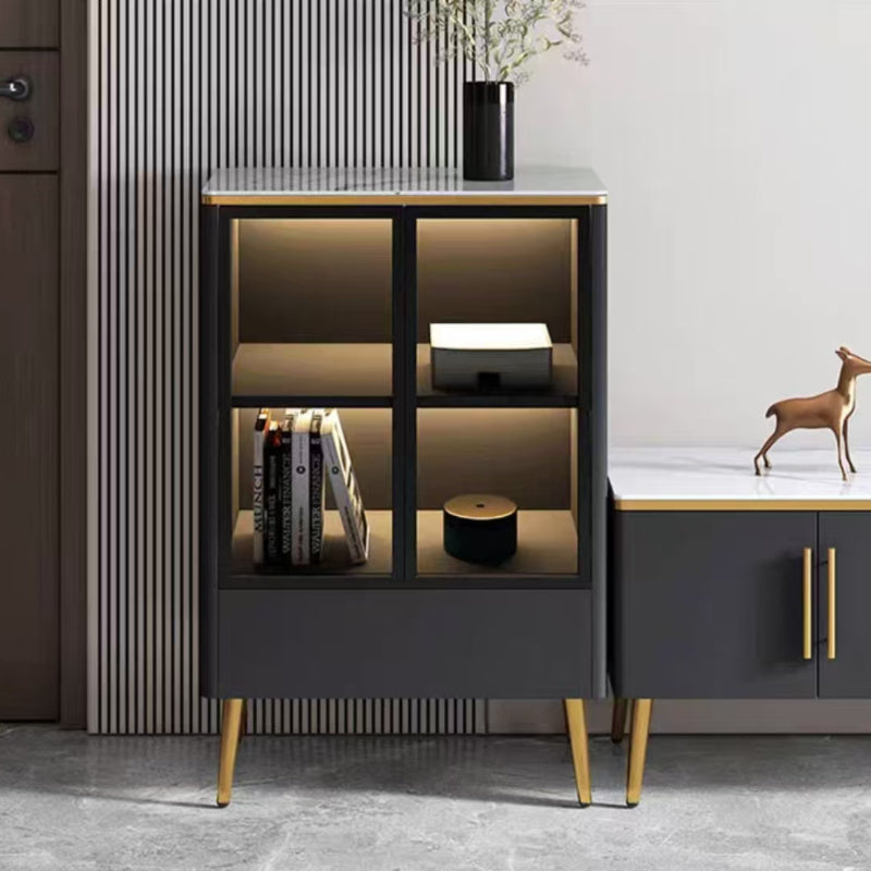 Mesa lateral de metal acabado en dorado, estilo moderno glam, montaje sencillo, duradera, decoración para el hogar