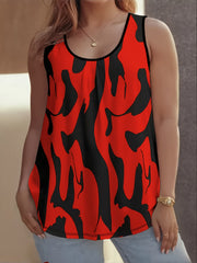 Plus Size Women’s Abstract Print Tank Top Sleeveless Summer Casual Red Black