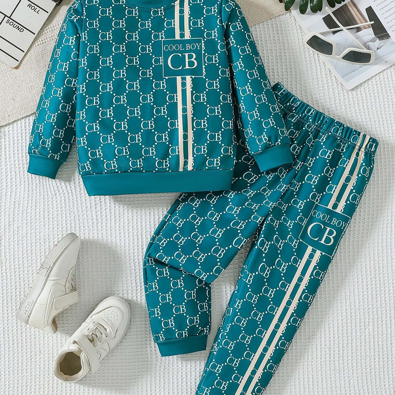 Boys' Long Sleeve Crew Neck T-Shirt and Pants Set Alphabet Pattern Knit Polyester Spandex Spring Fall