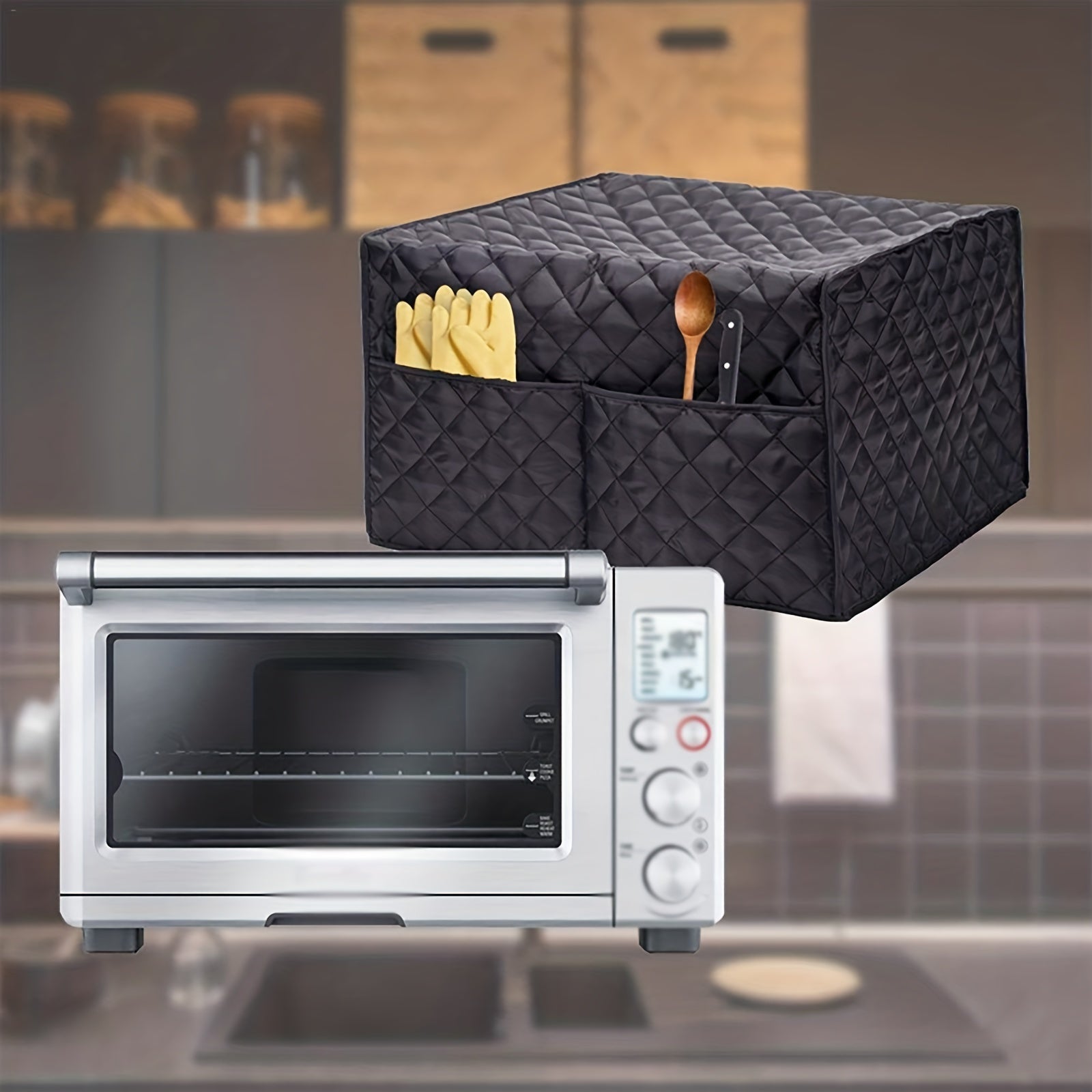 Dustproof Convection Toaster Oven Cover with Pockets for Small Kitchen Appliances