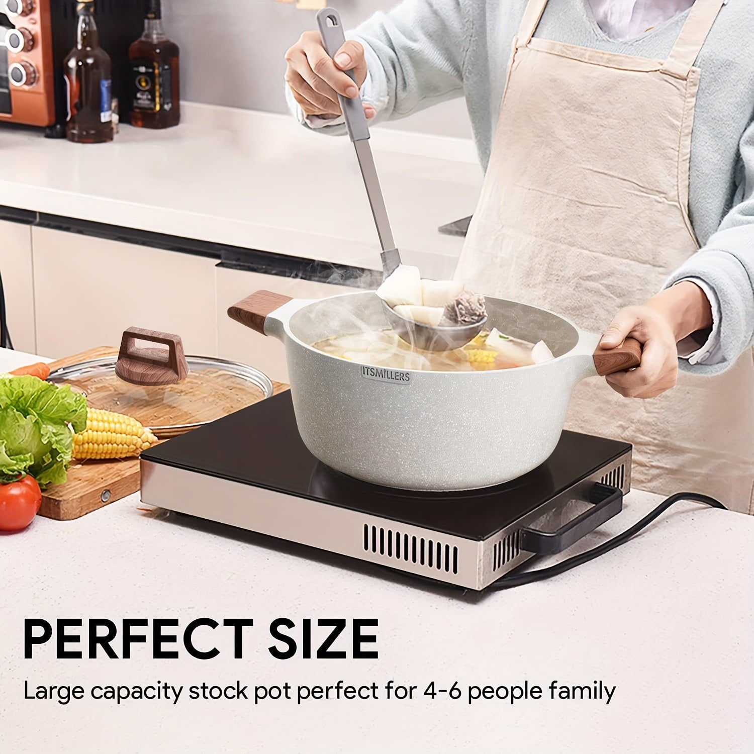 6QT Aluminum Ceramic Casserole Pot with Glass Lid Nonstick Induction Compatible
