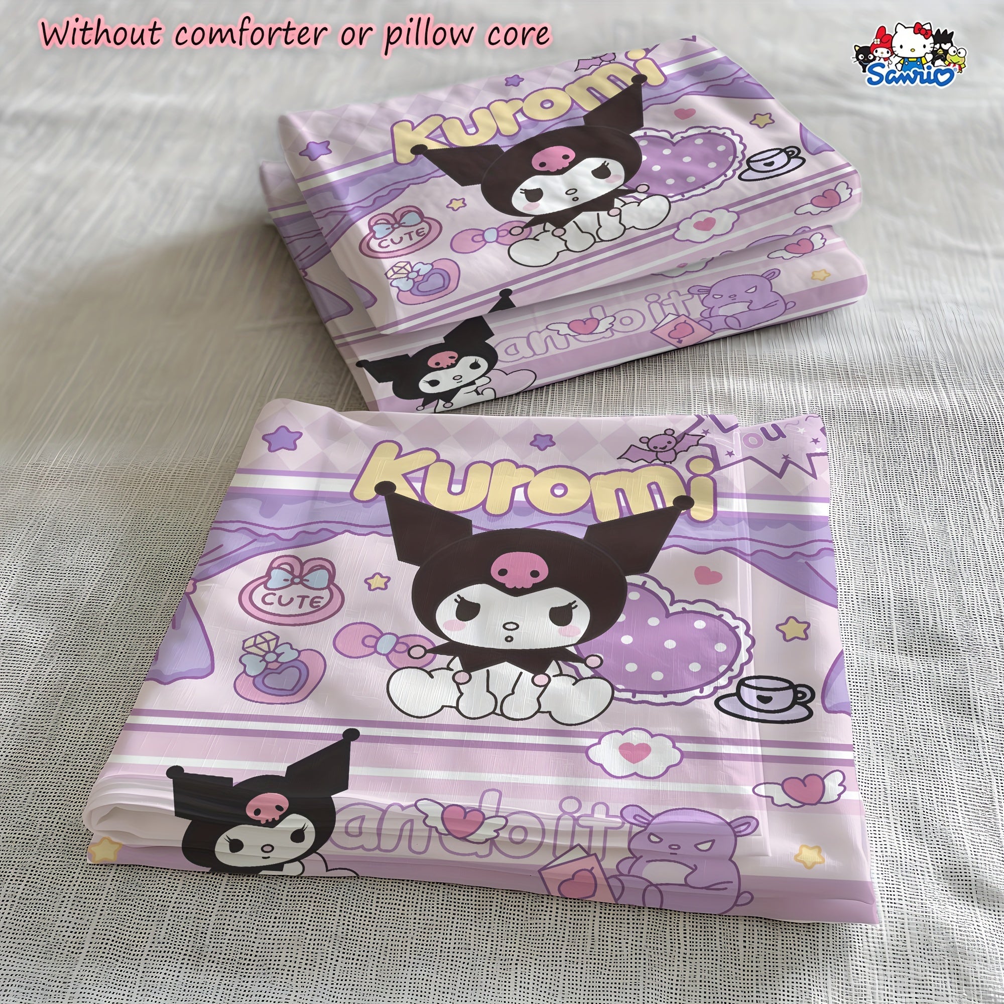 Anime Polyester Bedding Set for Teens Purple Duvet Cover with Zipper Closure