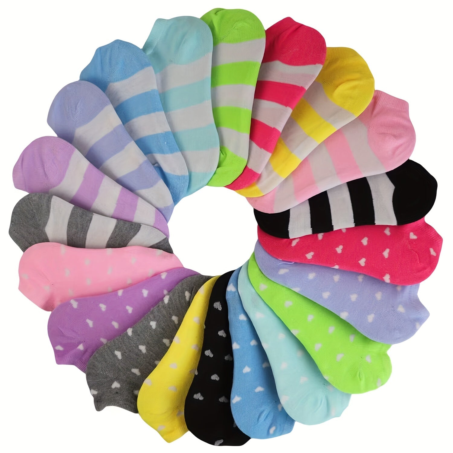 Women’s Ankle Socks 20 Pairs Lightweight Breathable Cotton-Polyester Geometric