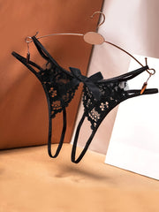 Women's Velvet Thong Lingerie with Open Legs and Bow Detail