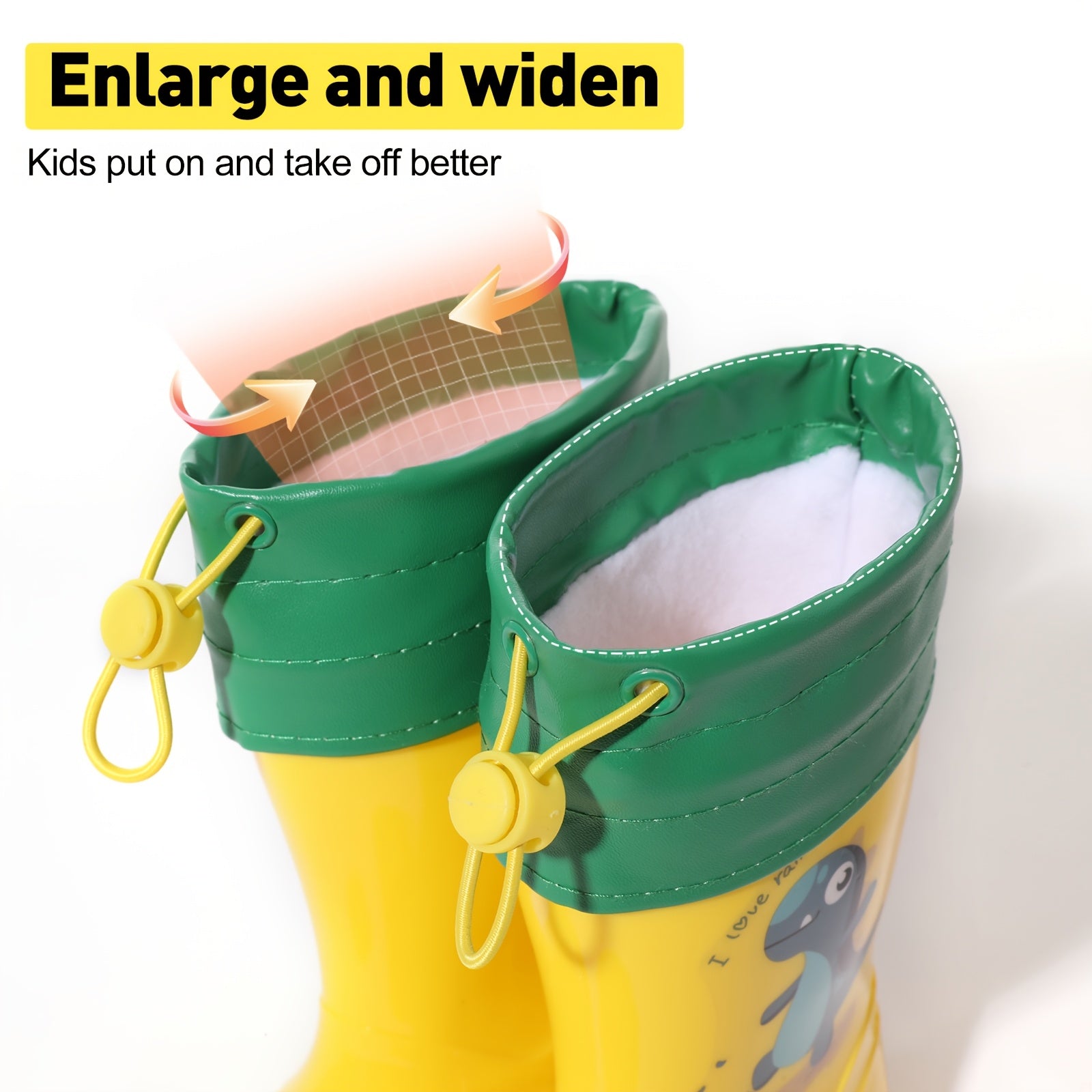 Kids Dinosaur Rain Boots Waterproof Non-Slip Thermal Detachable All-Season