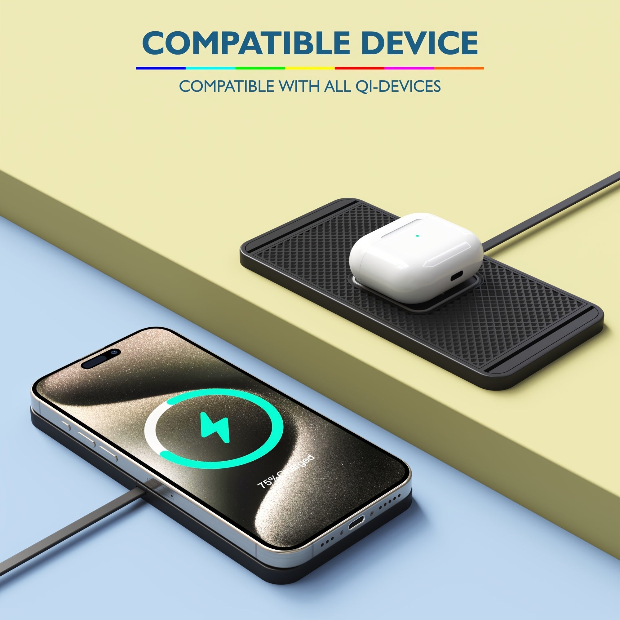 Wireless Car Charger Pad 15W Fast Charging Qi Compatible Non-Slip for iPhone Samsung