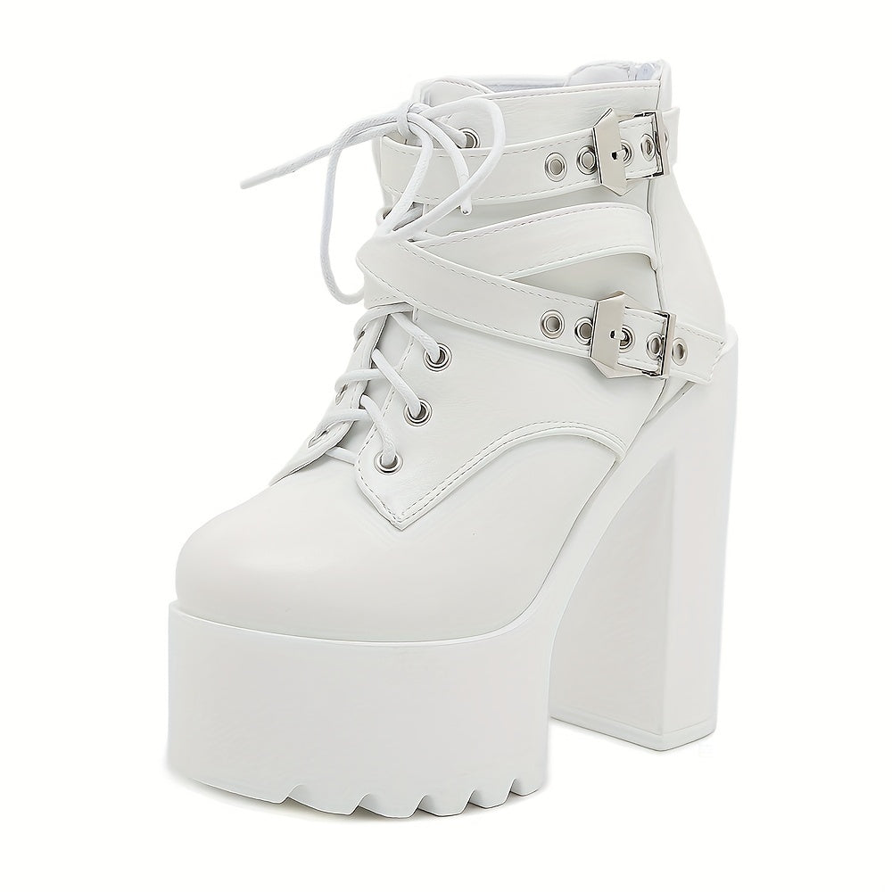 Women's Short Boots Thick Sole Buckle Heeled Nightclub Shoes