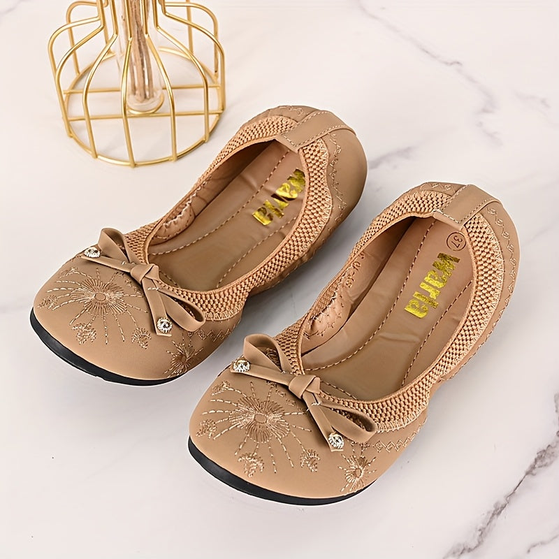 Women’s Slip-On Loafers with Bow Embroidery Synthetic Casual Shoes
