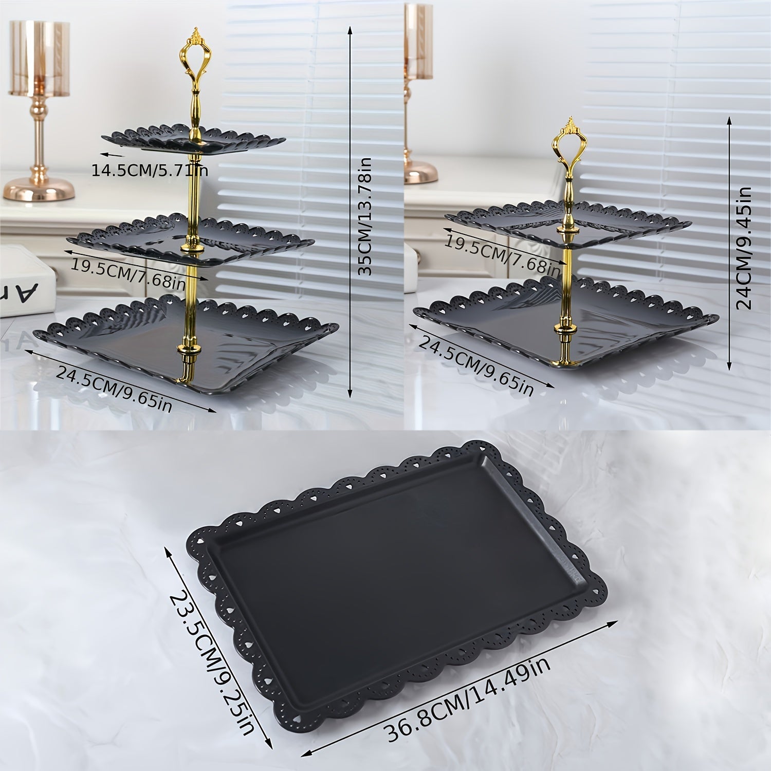 6-Piece White and Black 3-Tier Cupcake Holders Set for Weddings and Events