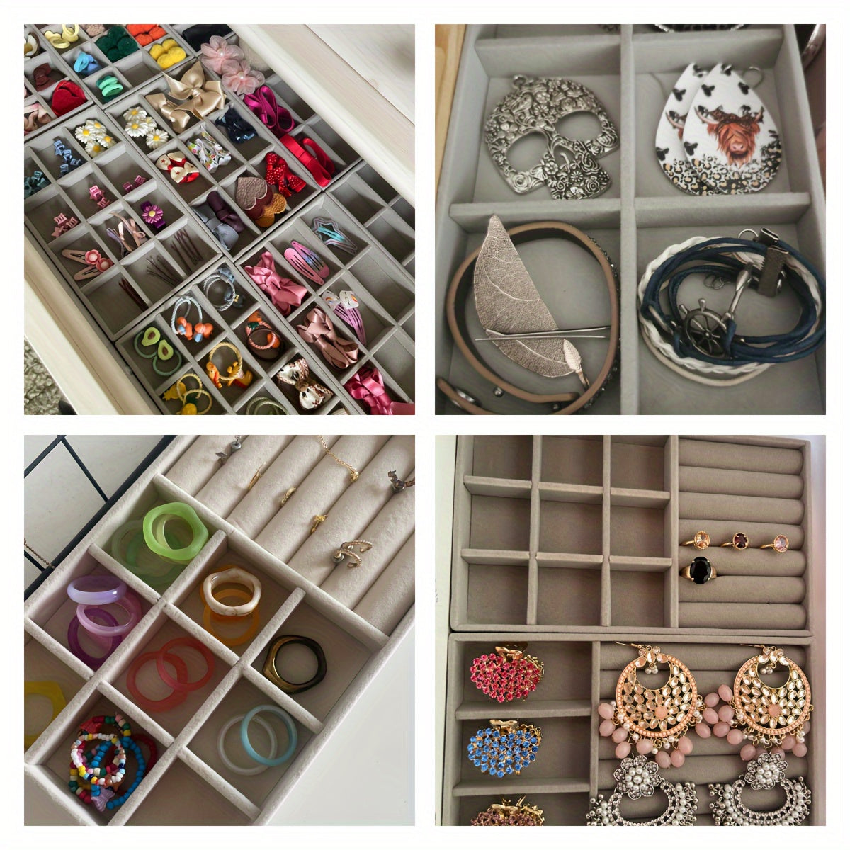 Flannel Jewelry Organizer Tray with Stackable Drawer Dividers for Earrings Necklaces and Bracelets