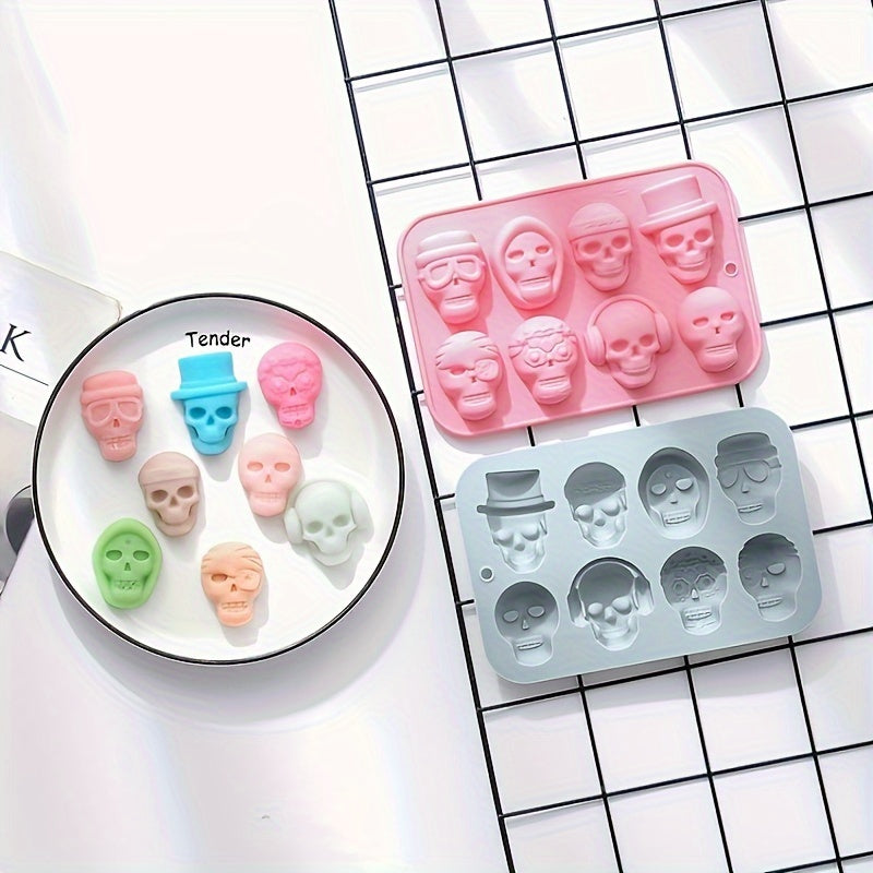 Skull Silicone Mold Tray 8 Cavities for Chocolate Cake Jelly Ice Cubes