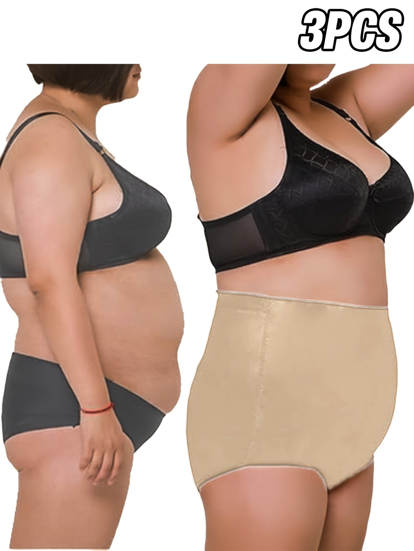 Plus Size Women's High-Waist Shapewear Panties Seamless Breathable Nylon Elastane Black