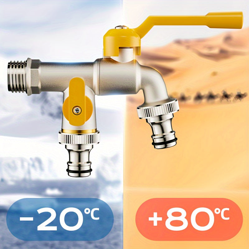 Brass Outdoor Garden Faucet with Dual Outlets Anti-Frost Rust-Resistant Easy Install