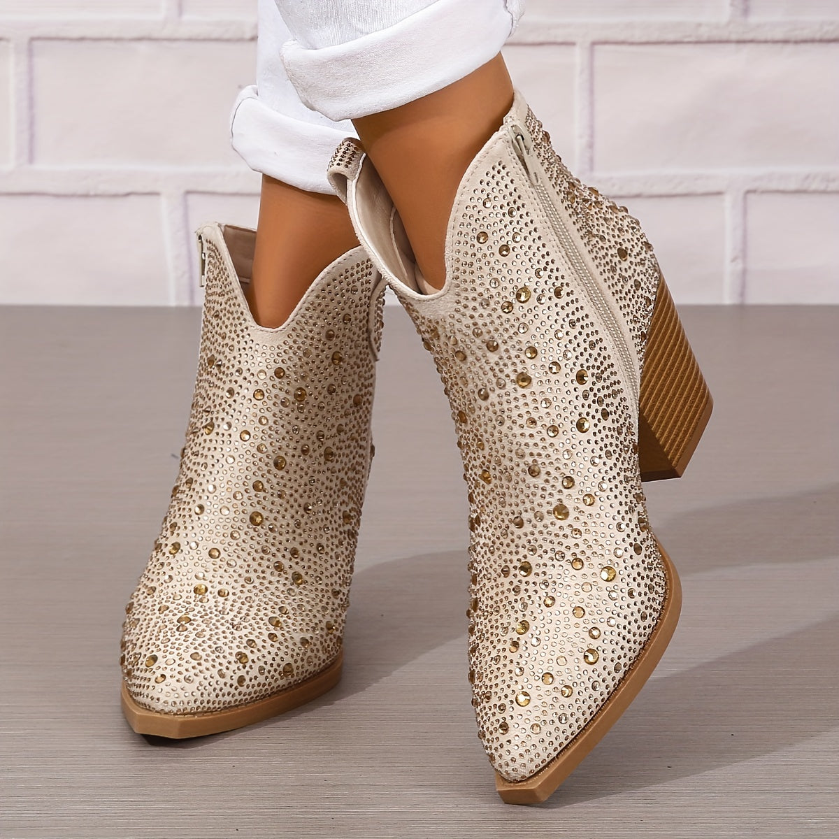 Women’s Faux Leather Chunky Heel Ankle Boots with Zipper Fall Shoes