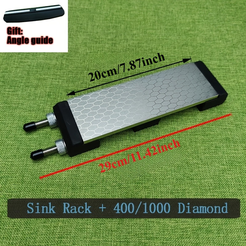 Oshxona va tashqarida foydalanish uchun olmos va qog'oz bilan qirqish asbobiga ega portativ pichoq silliqlash qurilmasi, olti burchakli naqsh va silikon asos bilan ta'minlangan.