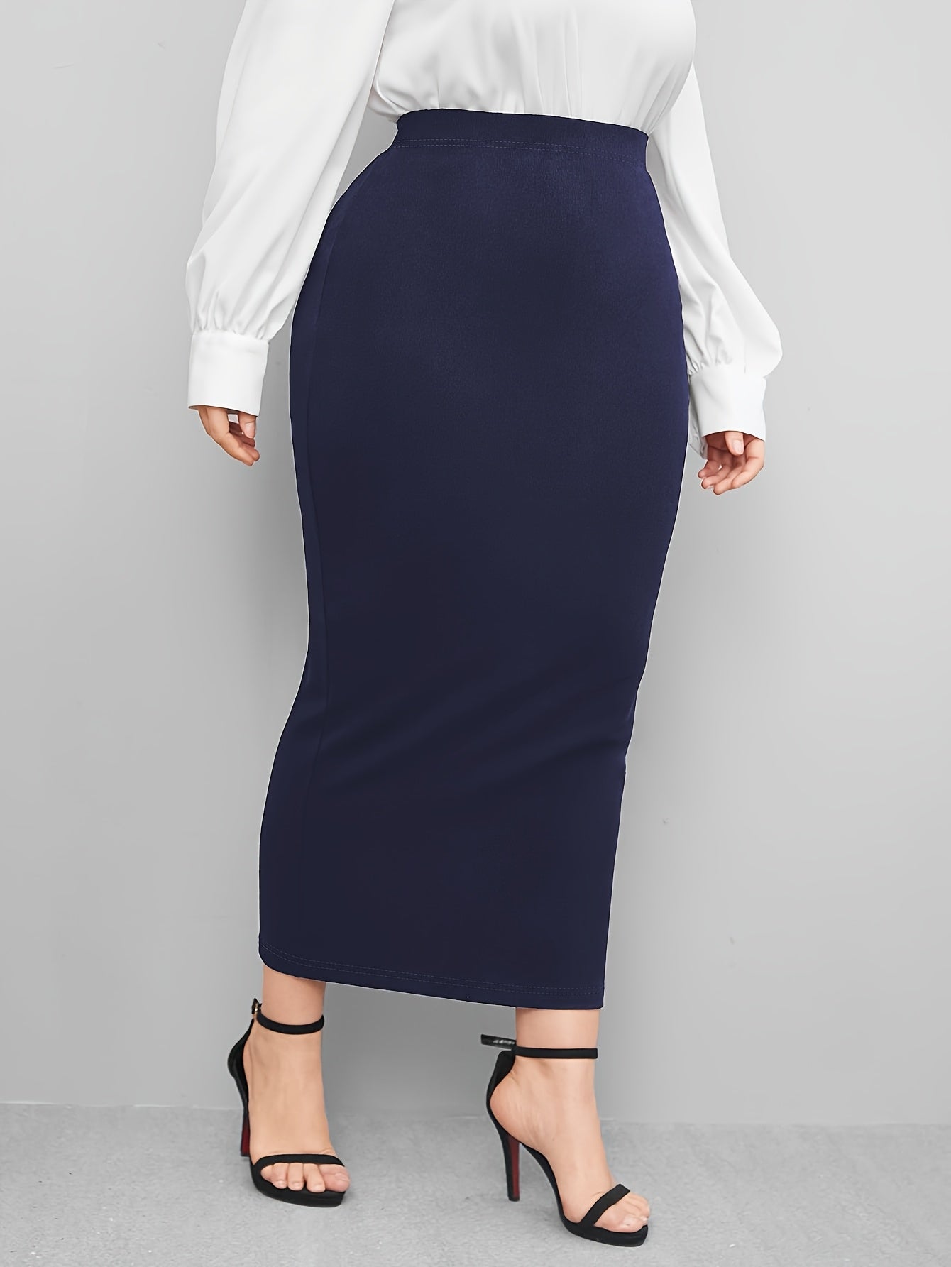 Women's Black Knit Pencil Skirt High Waist Slim Fit Fall Winter Office