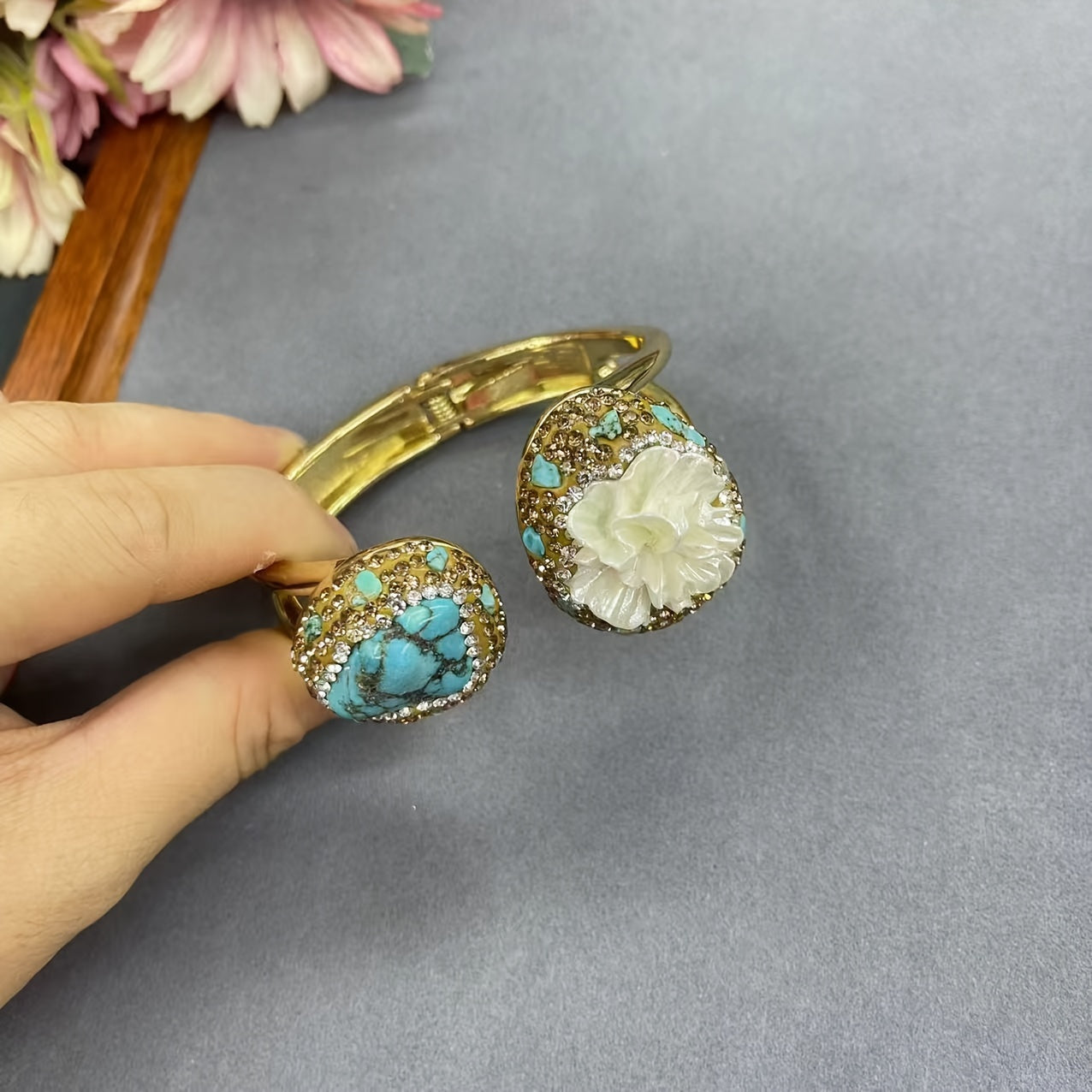 Bohemian Style Turquoise Jewelry Set with 14K Gold Plating and Czech Drill Accents for Women