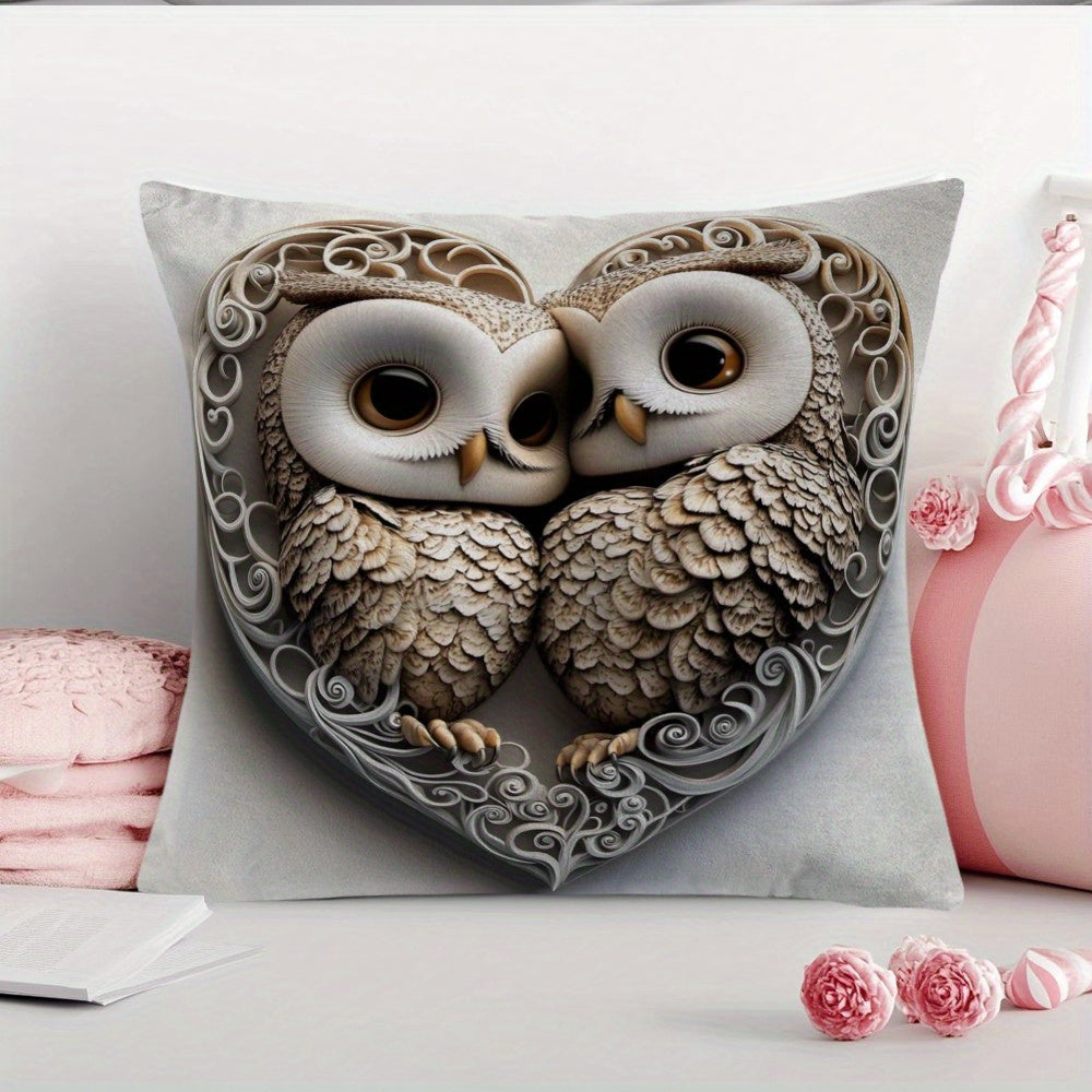 Owl Valentine's Day Pillow Cover 45.72cm Polyester Indoor Outdoor Decor
