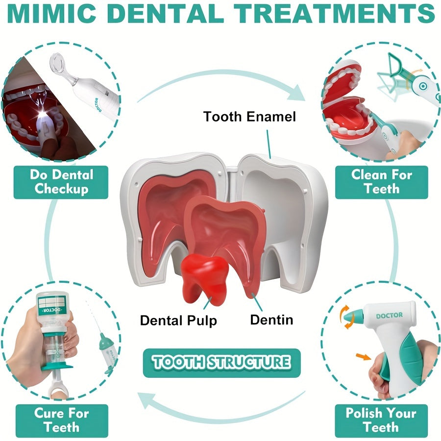 Kids Dentist Playset 17-Piece Green Pretend Doctor Toy Kit for Ages 3-5