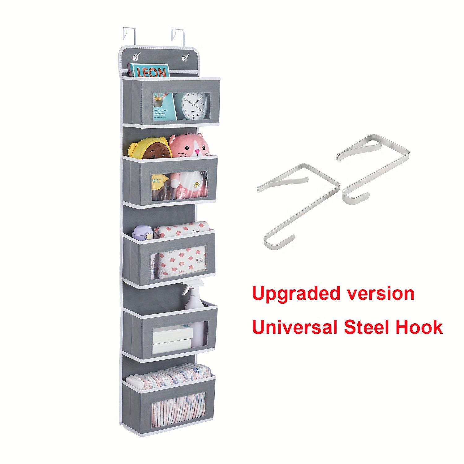 Wall Mounted Organizer Storage with 2 Metal Hooks for Wardrobe Closet Bathroom Kitchen