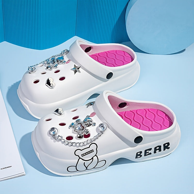 Women's Pink Bear-Themed EVA Slippers Soft Comfortable All-Season Fashion