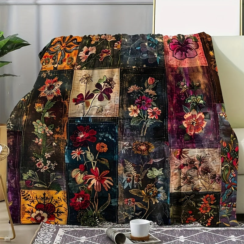 Manta de patchwork floral vintage colorido hecha de felpa suave para sofá y sillón