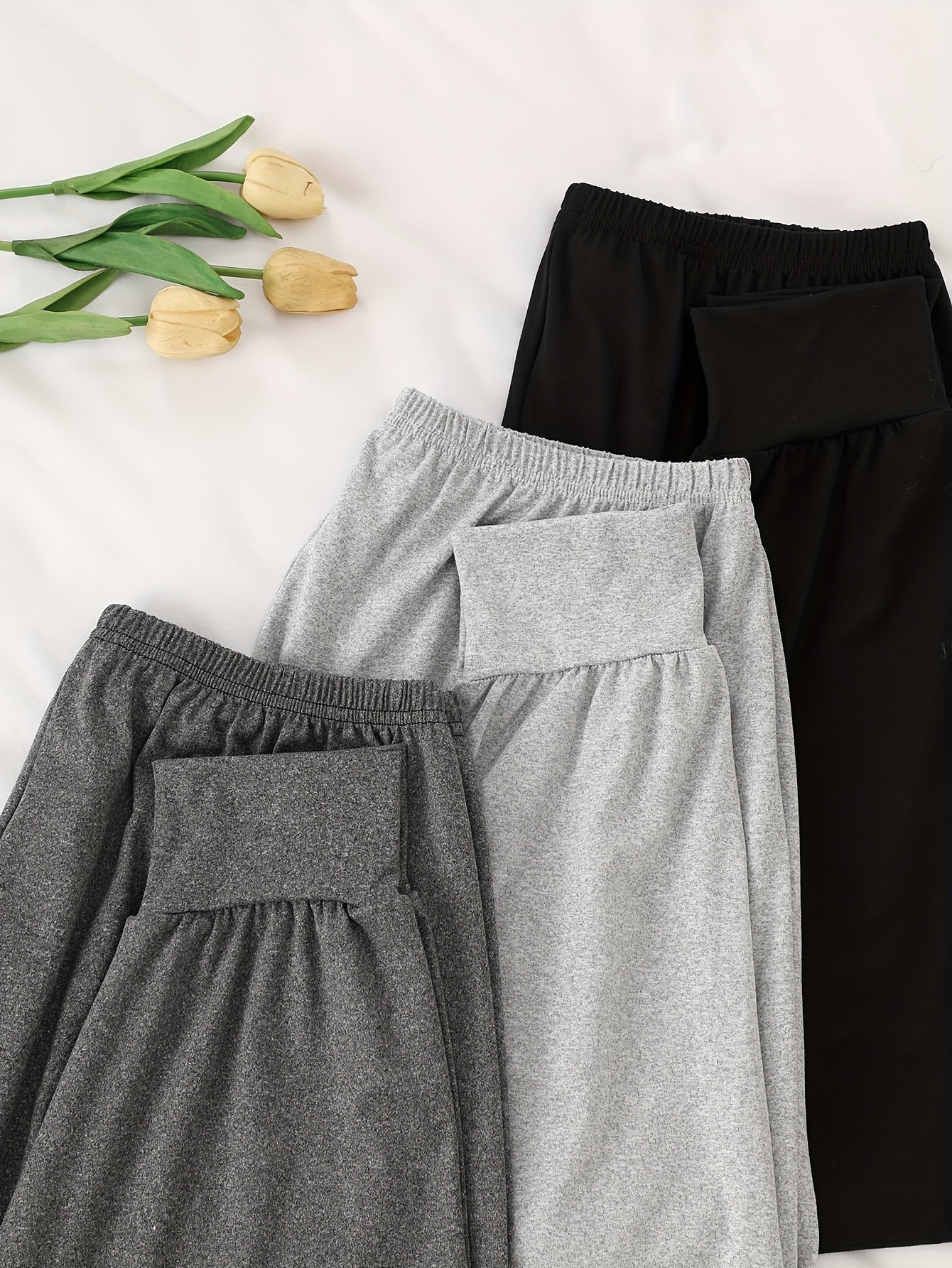 Women's Solid Color Sleep Pants 3-Pack Knit Polyester Elastane Fall Casual