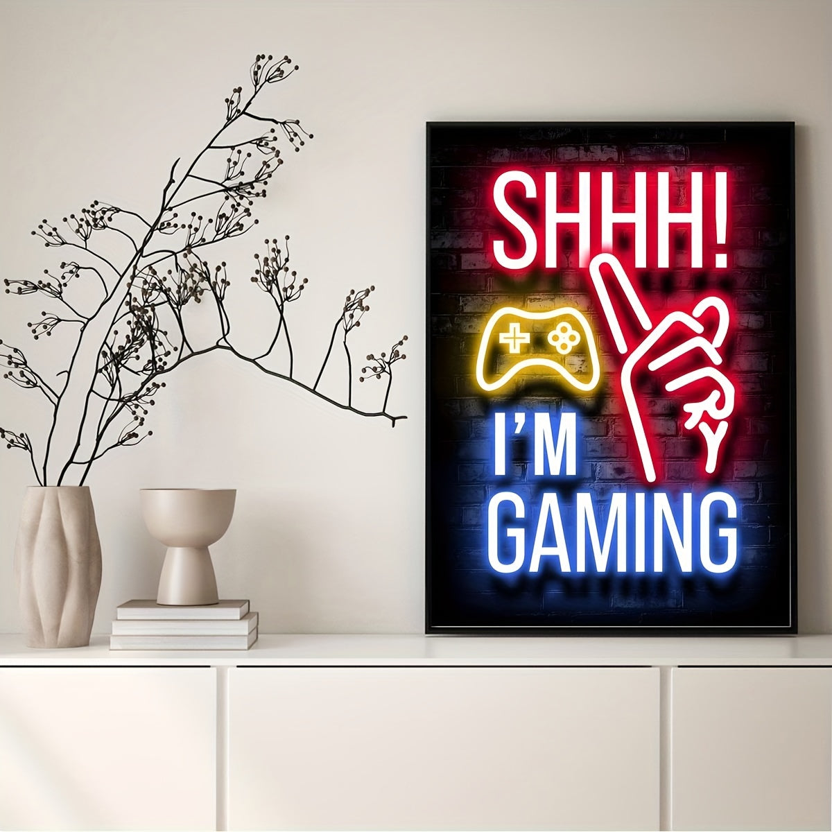 Neon Effect Canvas Wall Art Poster I Am Gaming Letter Print Bedroom Living Room Decor