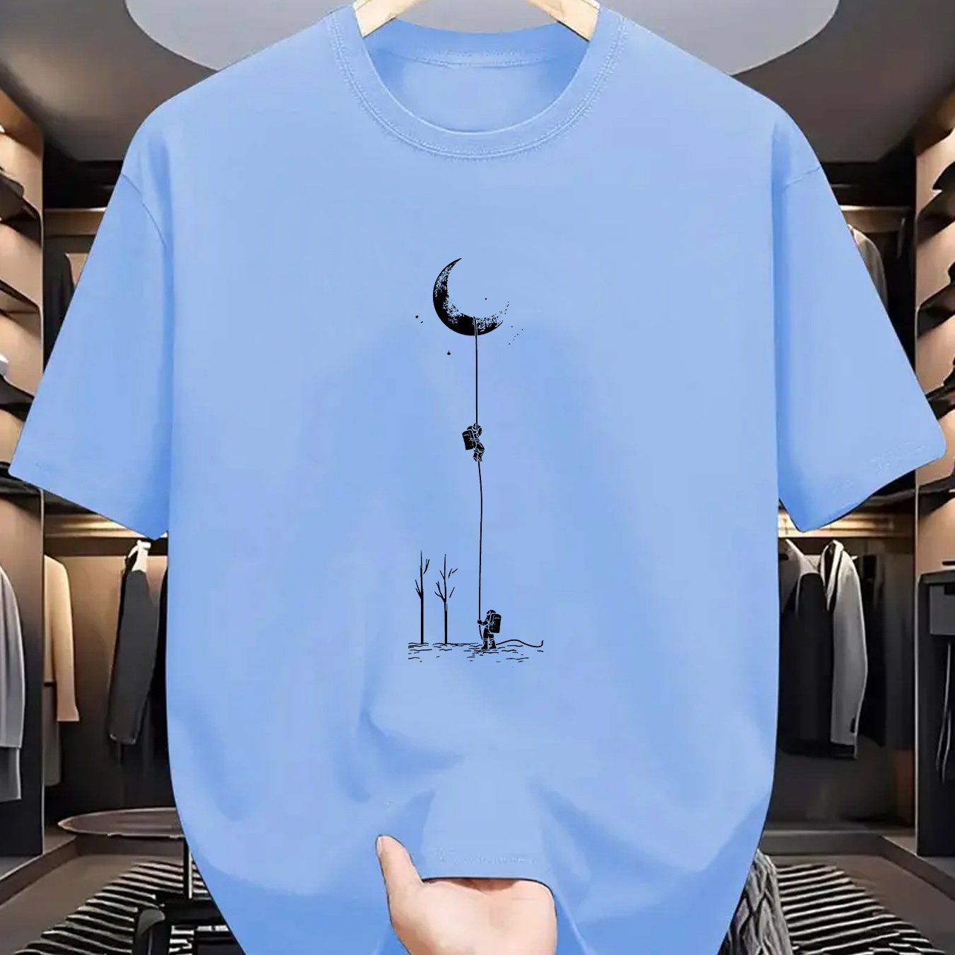 Men's Moon Landing Graphic T-Shirt Polyester Crew Neck Summer Casual Street Style Available in Black Burgundy Green Blue Grey