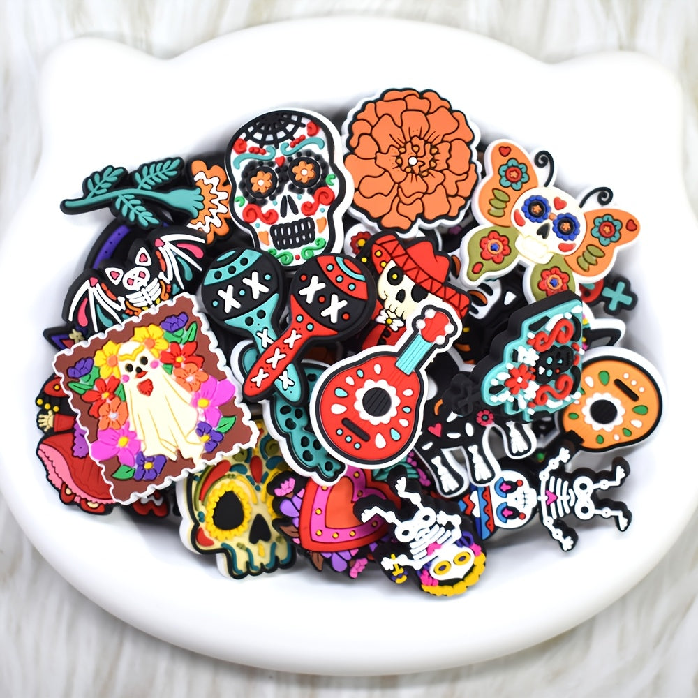 30/50pcs Soft Plastic Mexico Day Of The Dead Skeleton Shoe Charms for Sandals