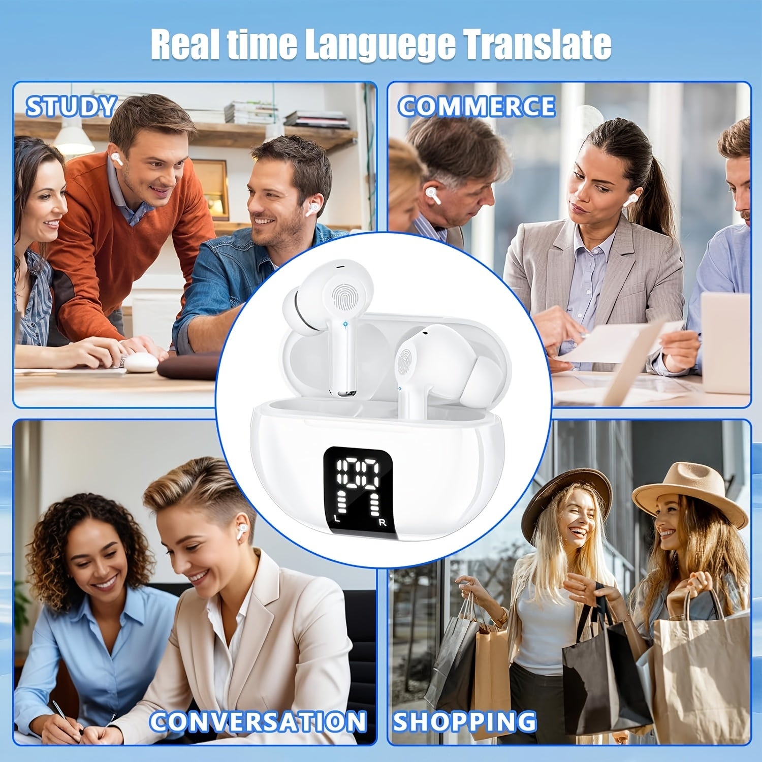 Wireless Earbuds with Real-Time Language Translation Support 150 Languages for Travel and Business