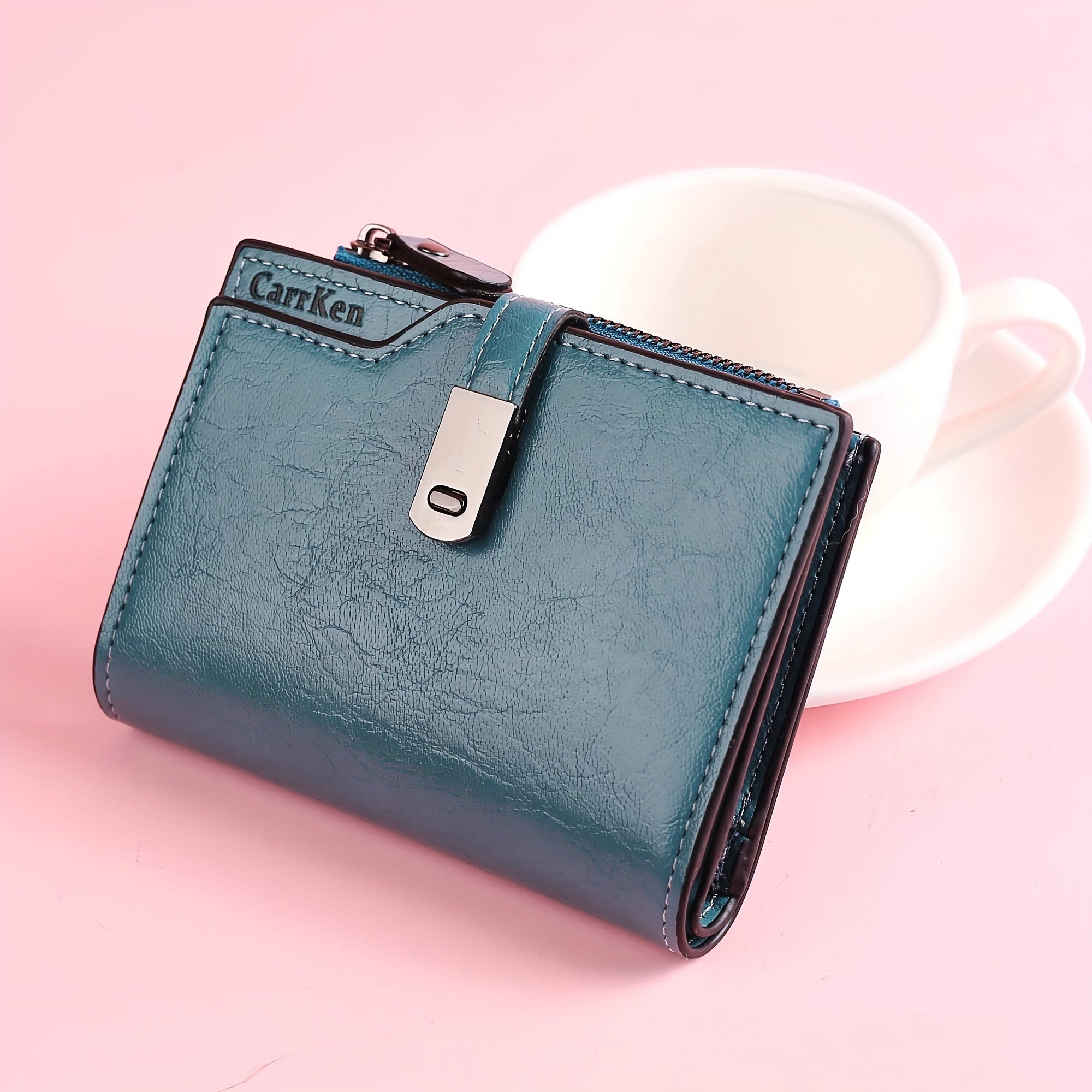 Компактный кожаный кошелек для женщин с застежкой-молнией для монет и несколькими слотами для карт